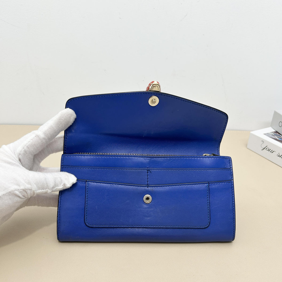 Serpenti Royal Blue Snake head Flap Long Wallet
