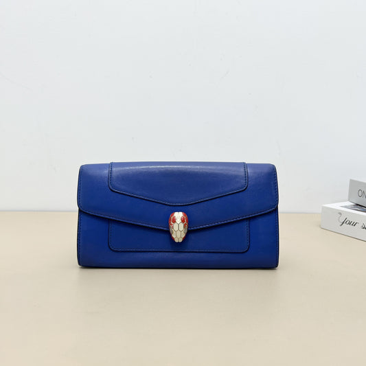Serpenti Royal Blue Snake head Flap Long Wallet
