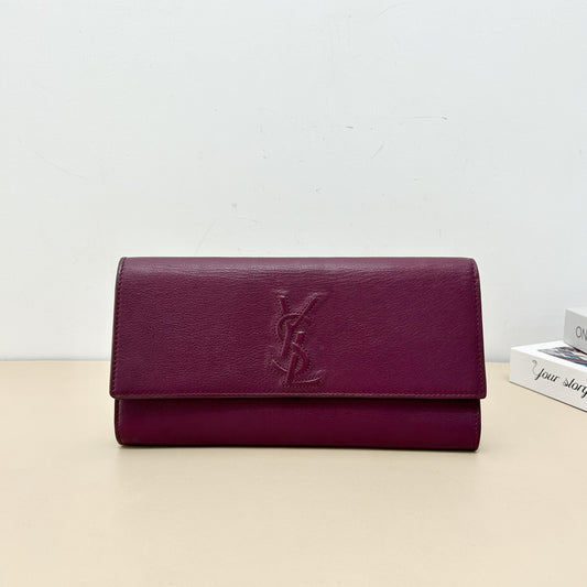 Yves Saint Laurent Purple Embossed Logo Long Flap Wallet