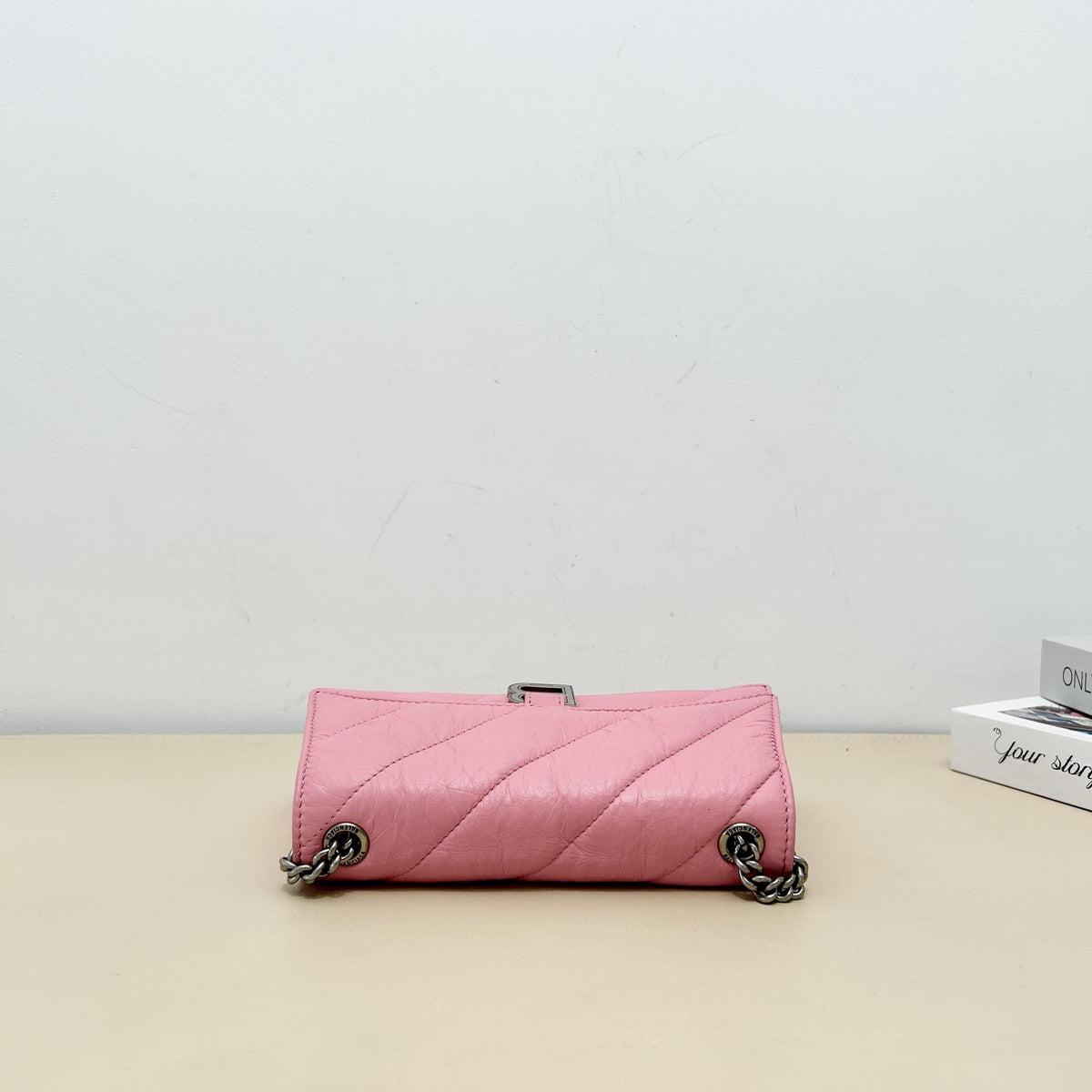 Balenciaga Crush Pink Quilted Chain Shoulder Bag