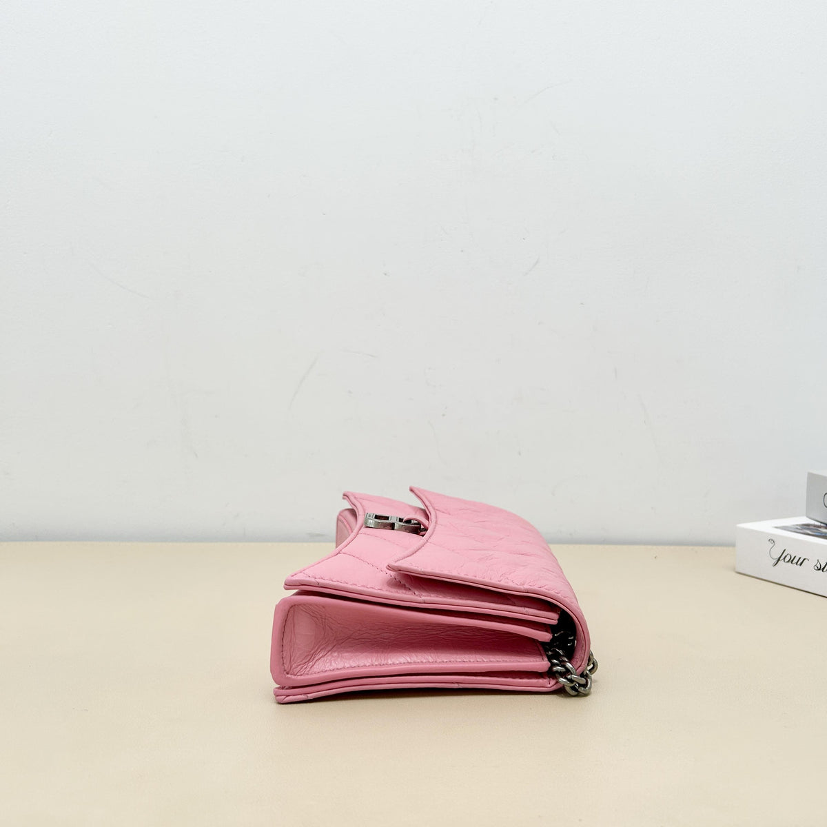 Balenciaga Crush Pink Quilted Chain Shoulder Bag