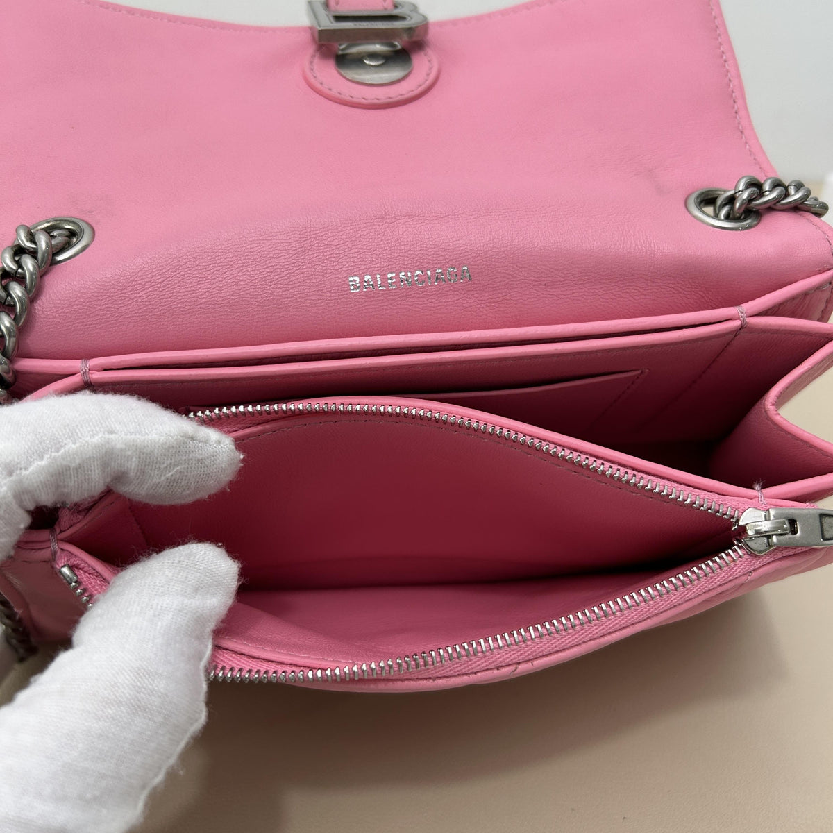 Balenciaga Crush Pink Quilted Chain Shoulder Bag
