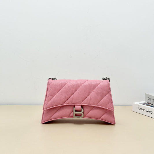 Balenciaga Crush Pink Quilted Chain Shoulder Bag