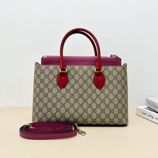 GG Supreme Canvas Red Magenta Organizer Handbag with Shoulder Strap