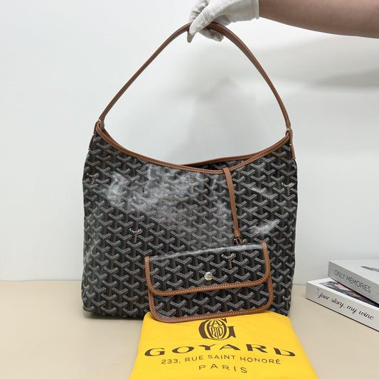 Black Goyardine Hobo Shoulder Tote Bag