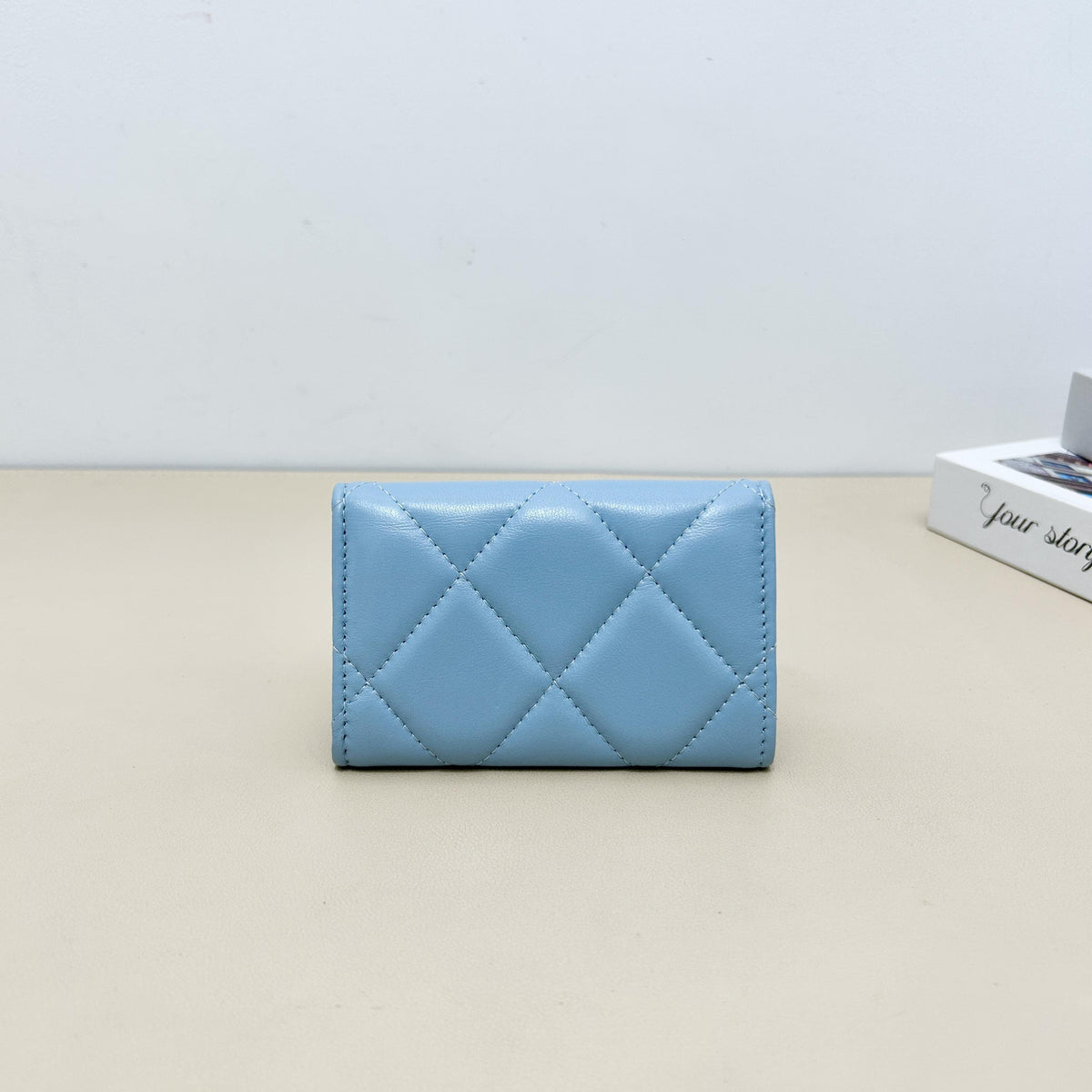 Chanel Light Blue Diamond Quilted Chain CC Short Flap Card Holder