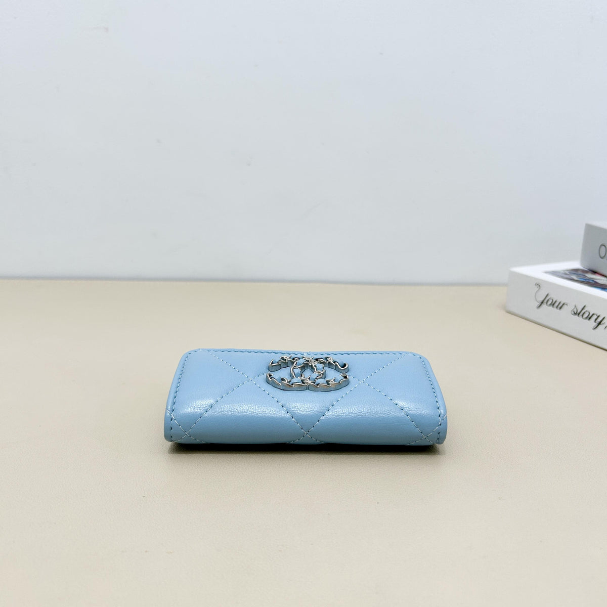 Chanel Light Blue Diamond Quilted Chain CC Short Flap Card Holder