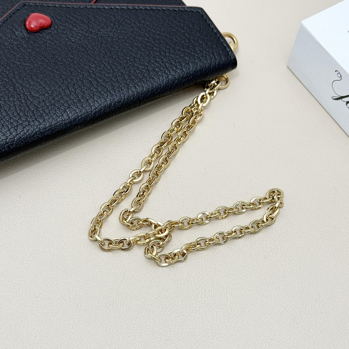 Miu Miu Black Grain Leather Heart Button Forever Envelope Chain Crossbody Wallet