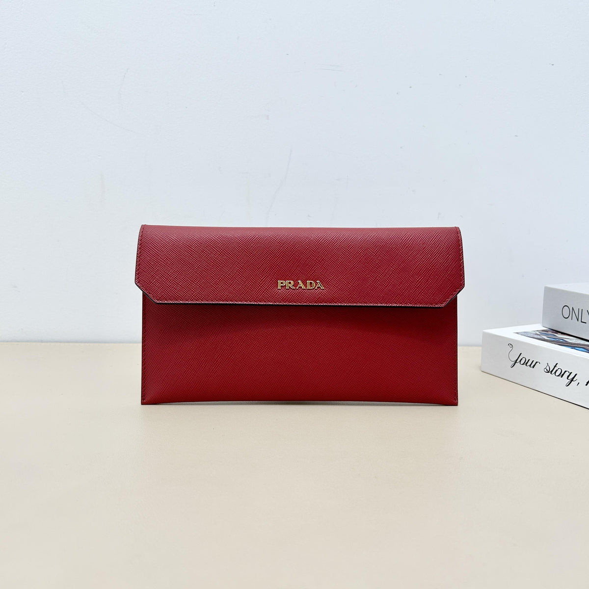 Pre-Owned Prada Red Saffiano Leather Envelope Long Wallet