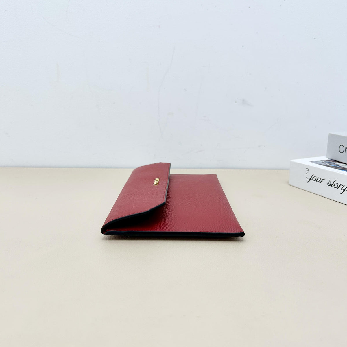 Pre-Owned Prada Red Saffiano Leather Envelope Long Wallet