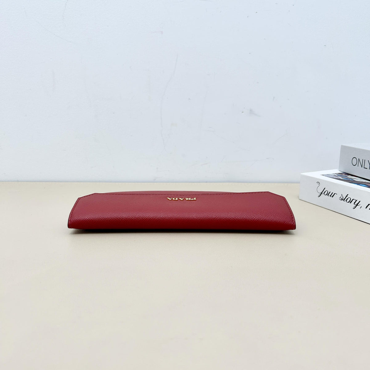Pre-Owned Prada Red Saffiano Leather Envelope Long Wallet