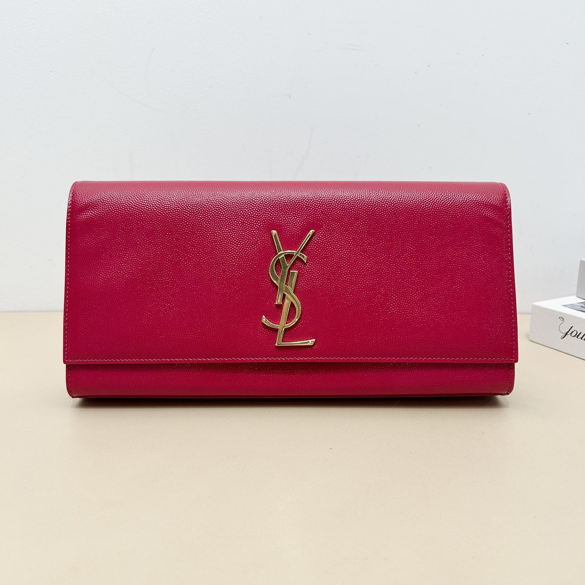 Pre-Owned YSL Red Grained Calfskin Leather Long Flap Wallet