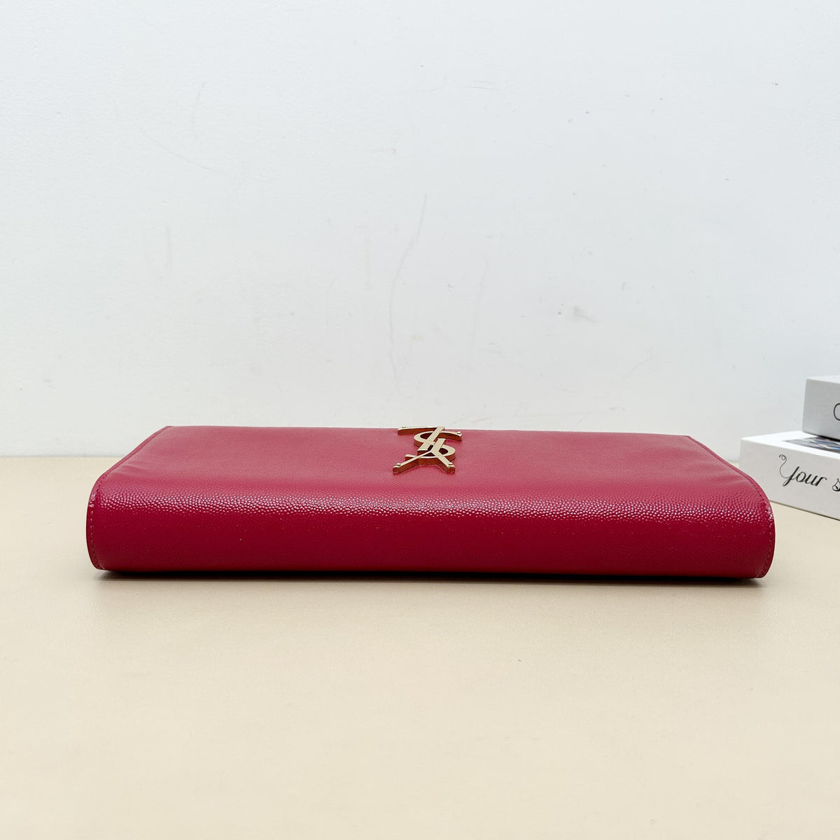 Pre-Owned YSL Red Grained Calfskin Leather Long Flap Wallet