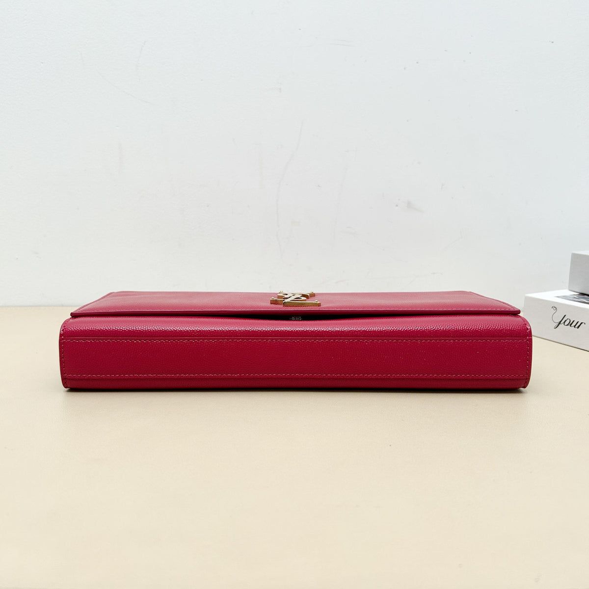 Pre-Owned YSL Red Grained Calfskin Leather Long Flap Wallet