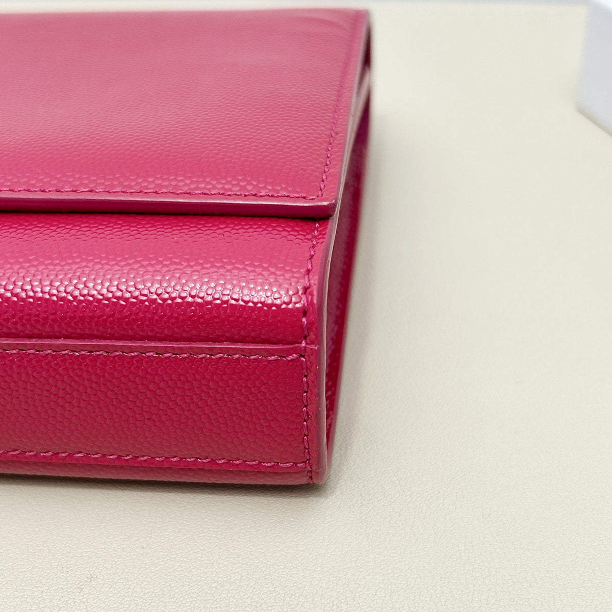 Pre-Owned YSL Red Grained Calfskin Leather Long Flap Wallet