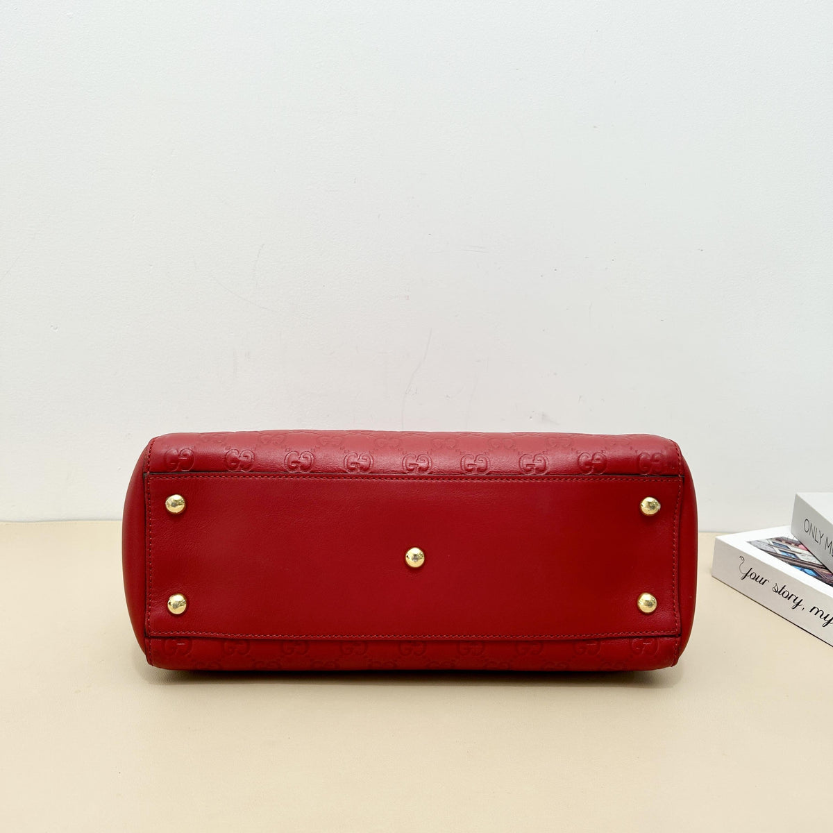 Pre-Owned Gucci Red GG Embossed Calfskin Chain Tote Bag