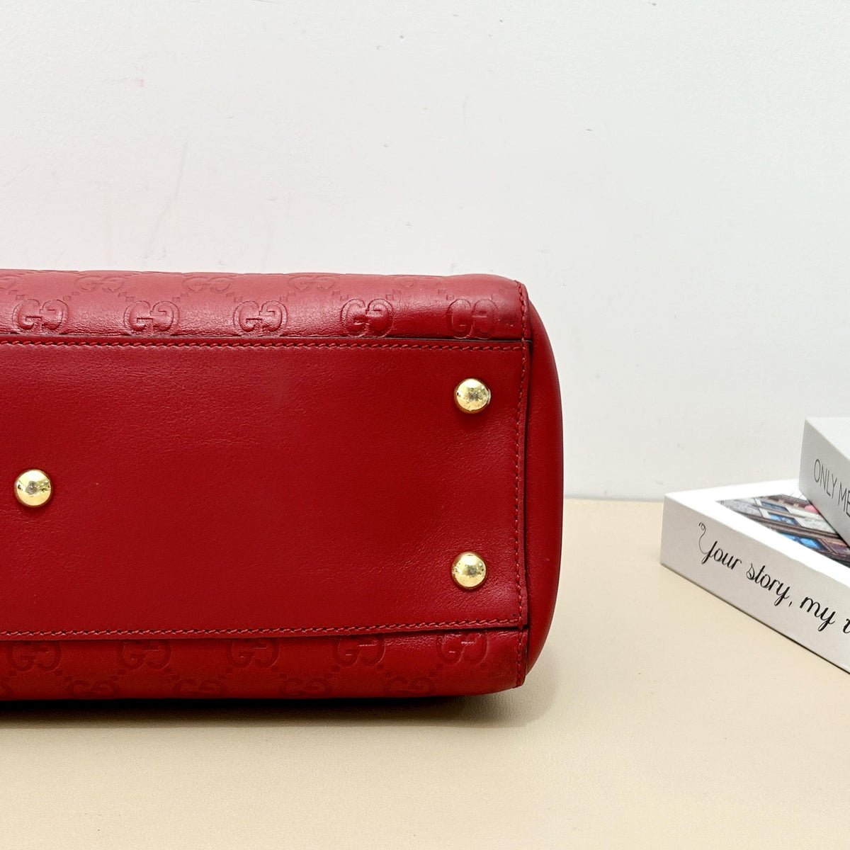 Pre-Owned Gucci Red GG Embossed Calfskin Chain Tote Bag