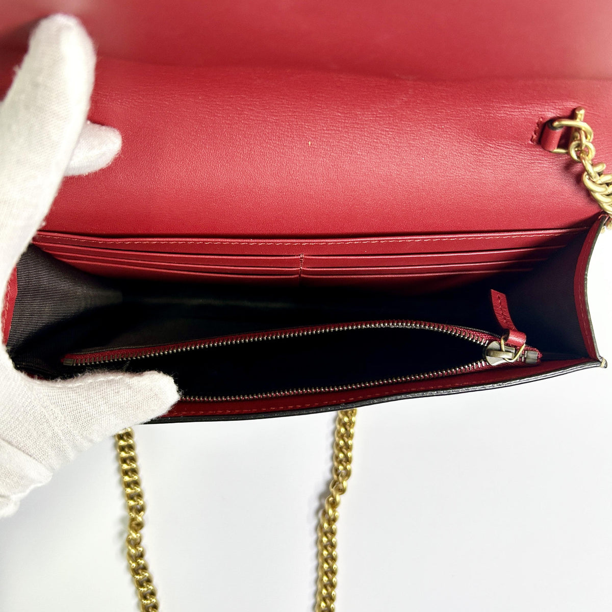 Pre-Owned Gucci Tri-Color Calfskin Long Wallet with Pearl Bee Clasp