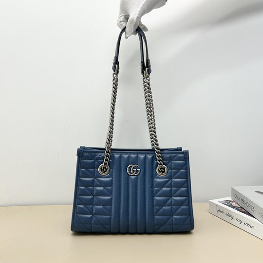 Pre-Owned Gucci Blue GG Marmont Quilted Chain Tote Bag