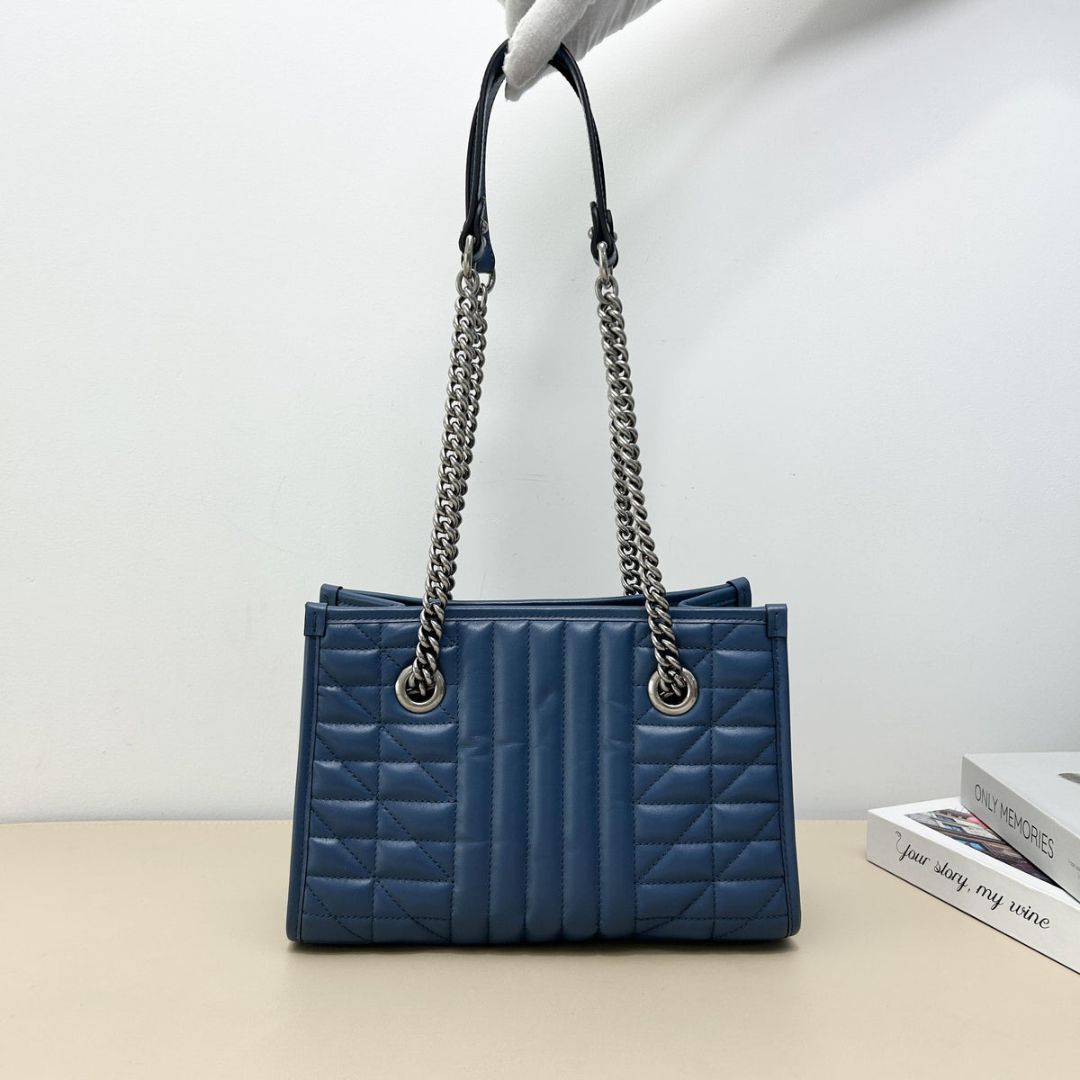 Pre-Owned Gucci Blue GG Marmont Quilted Chain Tote Bag