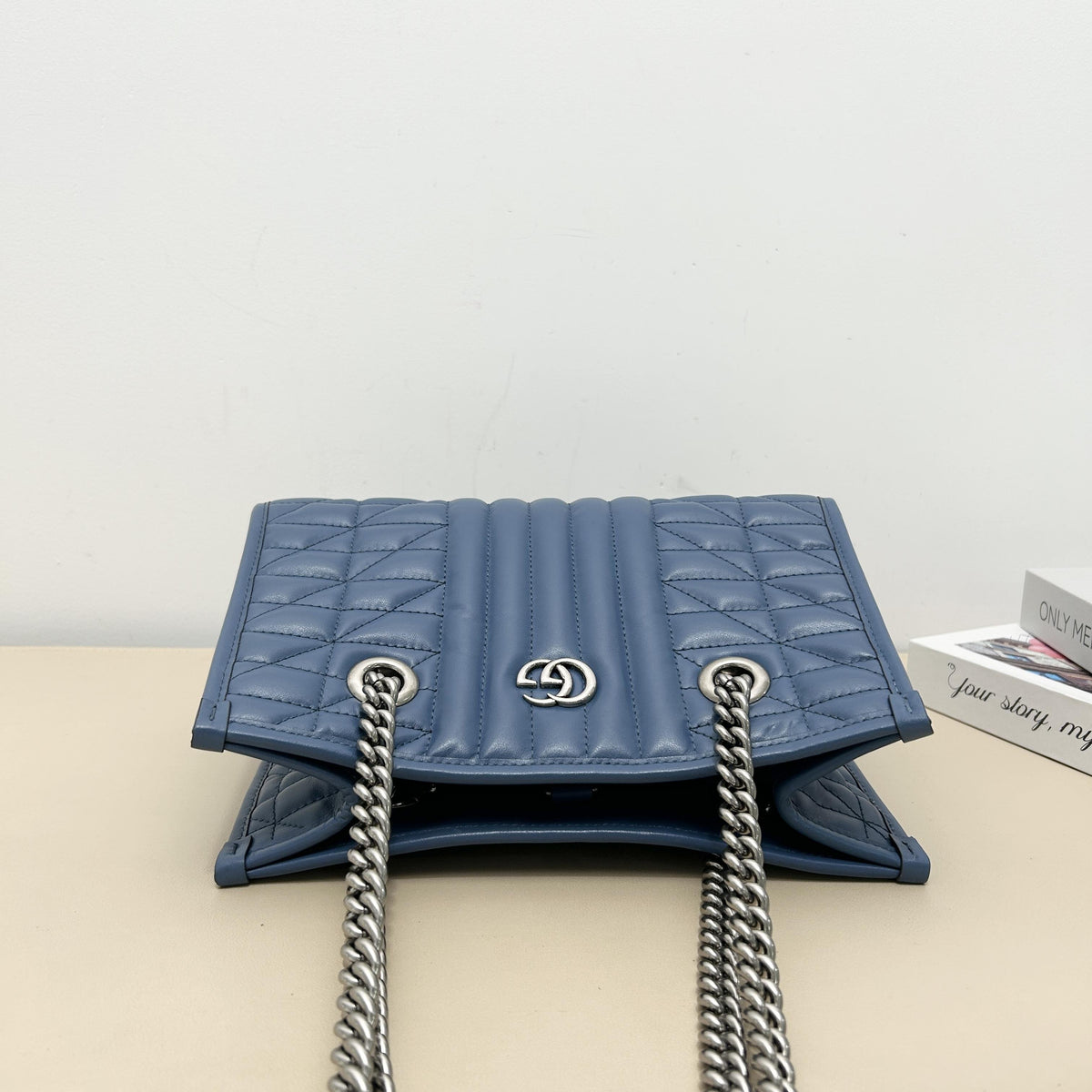 Pre-Owned Gucci Blue GG Marmont Quilted Chain Tote Bag