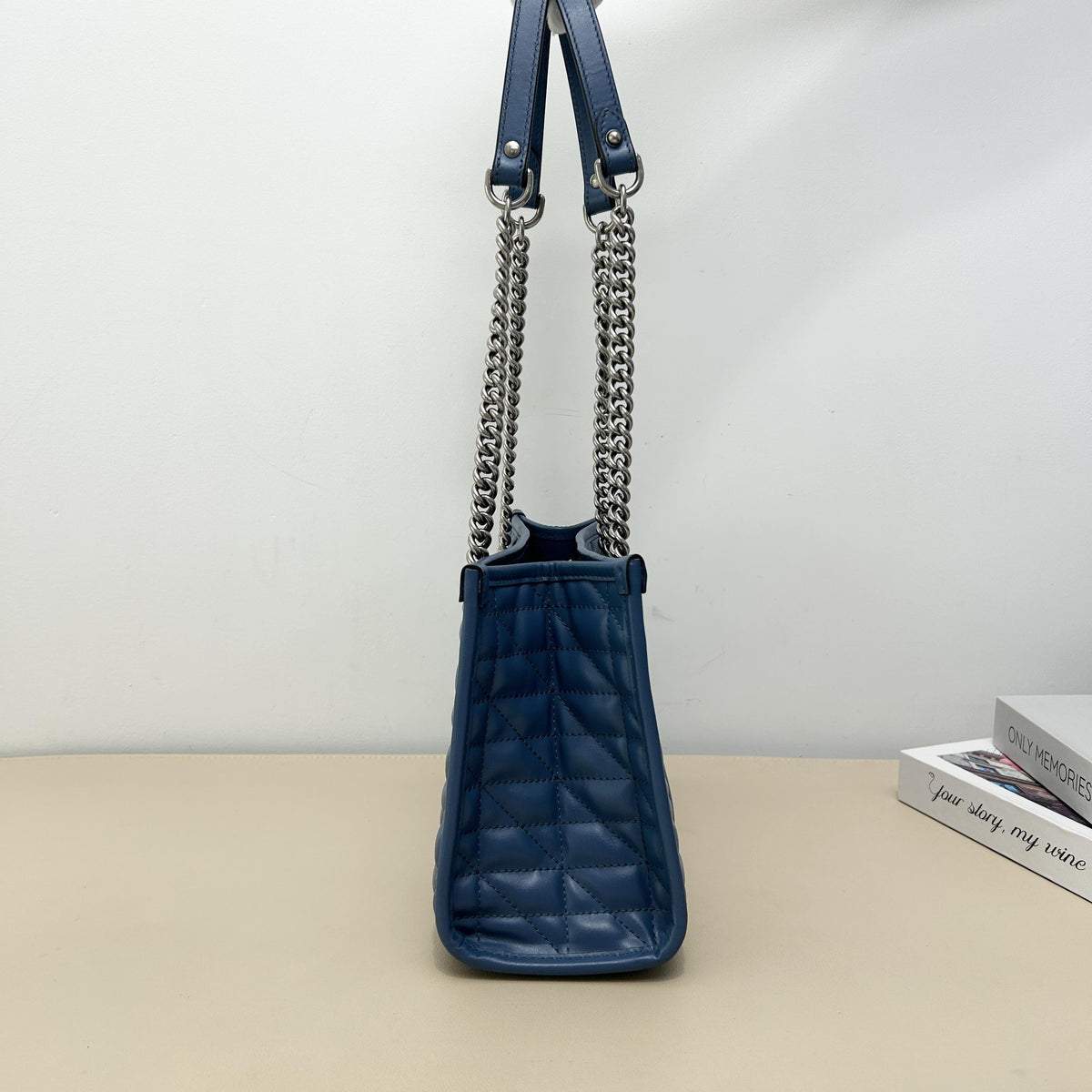 Pre-Owned Gucci Blue GG Marmont Quilted Chain Tote Bag