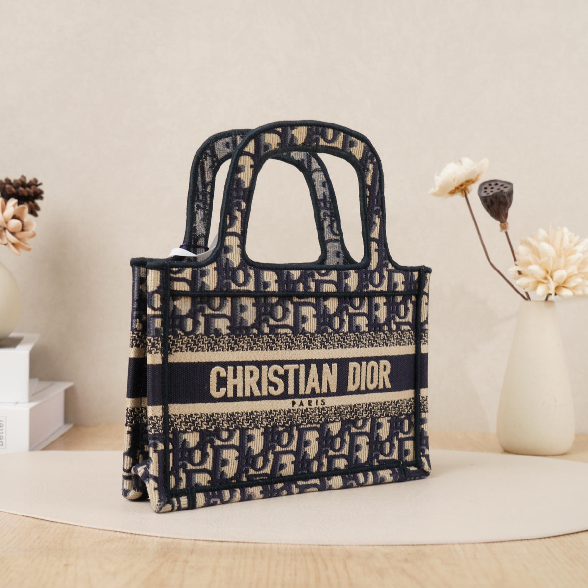 Pre-owned Dior Canvas Tote Bags Book Tote Mini Oblique