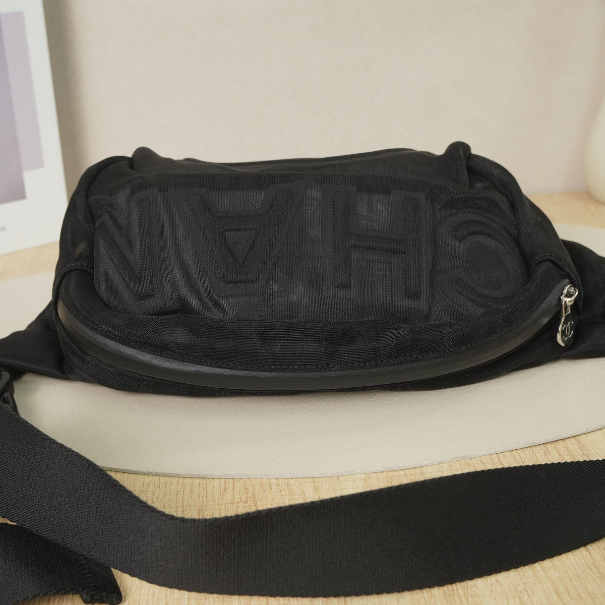 Chanel Black Mesh Nylon Waist Bag