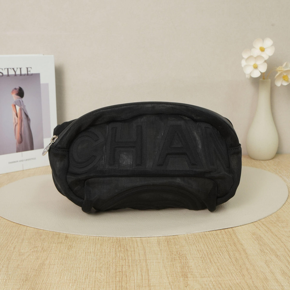 Chanel Black Mesh Nylon Waist Bag