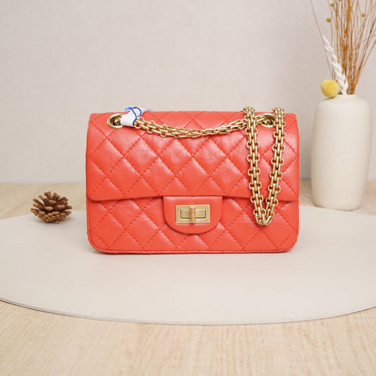 Pre-Owned Chanel 2.55 Mini Flap Bag Orange Red