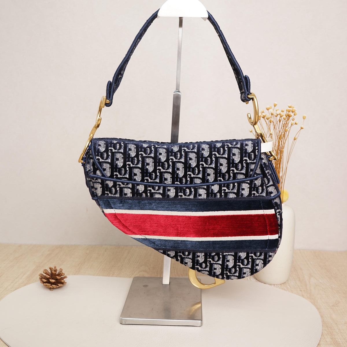Pre-Owned Dior Saddle Bag Medium Blue Oblique Velvet