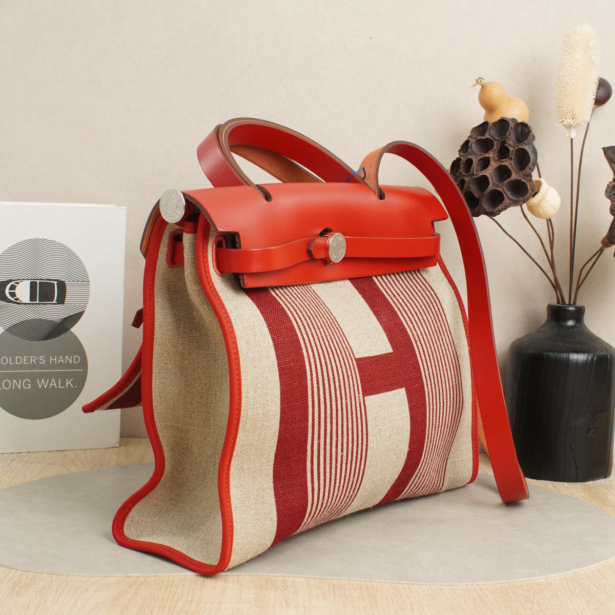 Pre-Owned Hermès Herbag 31 Red Canvas Leather Bag