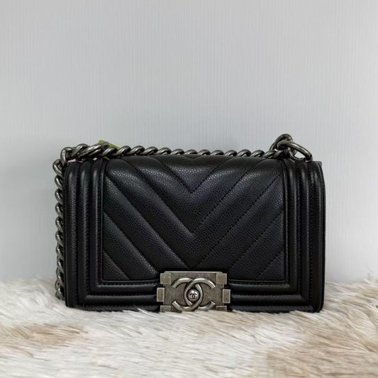 Le Boy Small Chevron Caviar Flap Bag
