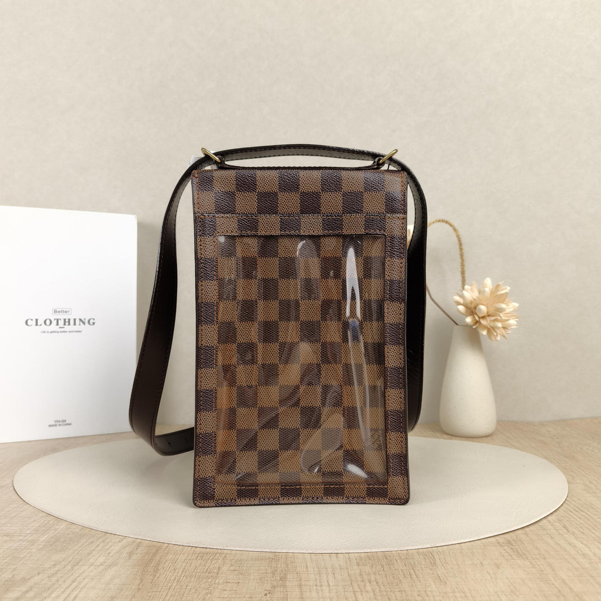 Damier Ebene Vintage Vertical Flap Crossbody Bag