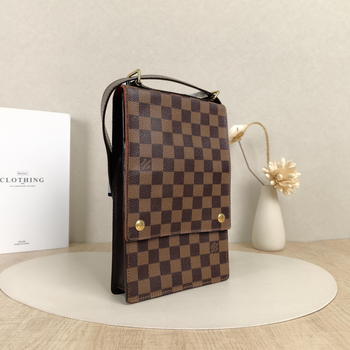Damier Ebene Vintage Vertical Flap Crossbody Bag