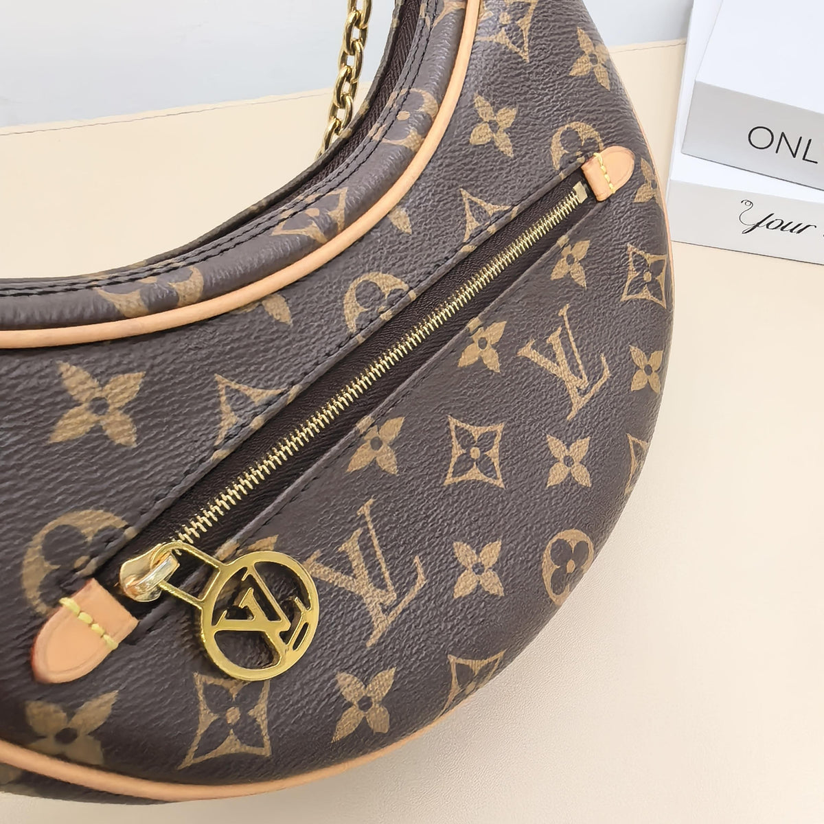 Loop Monogram Leather Trim Shoulder Bag