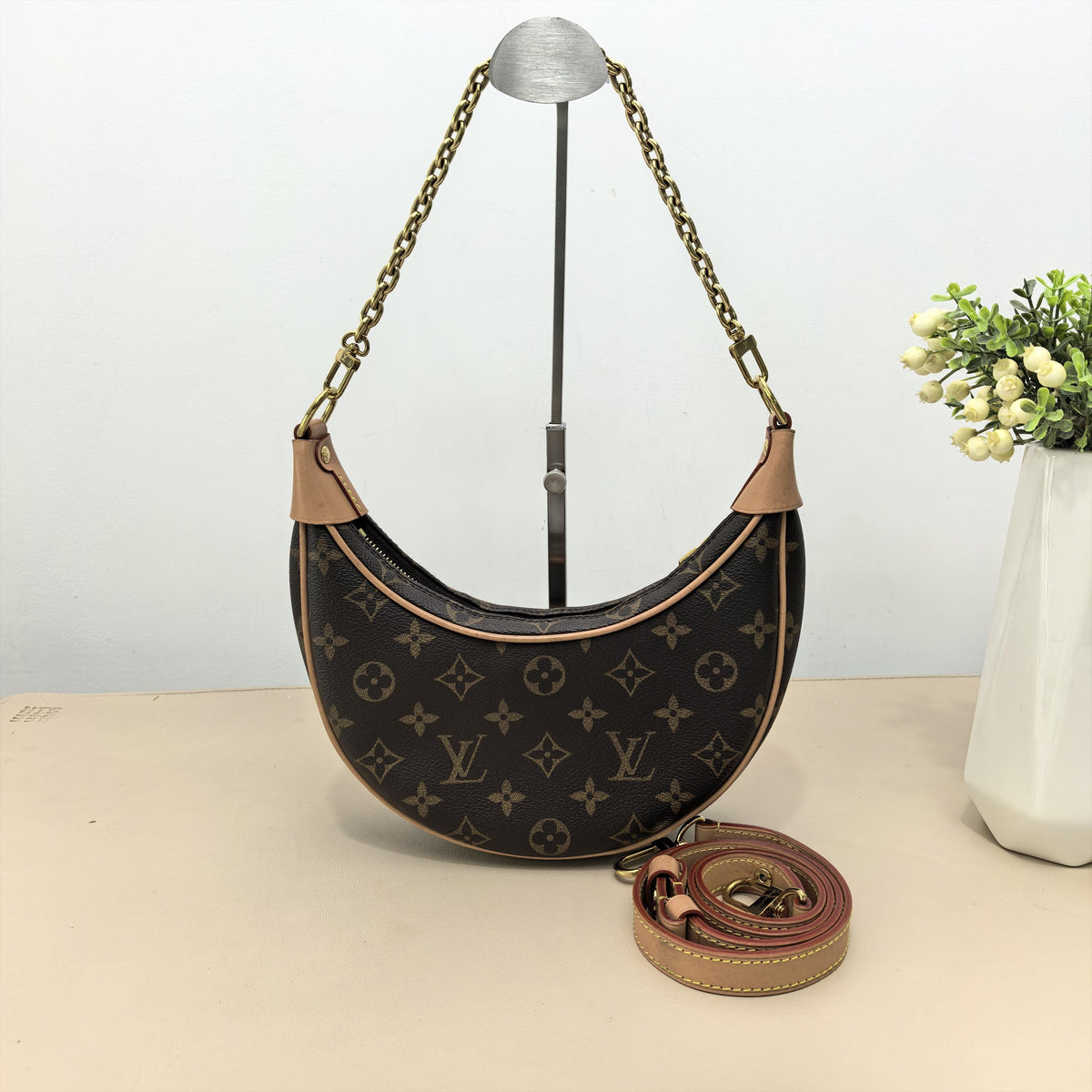 Loop Monogram Leather Trim Shoulder Bag