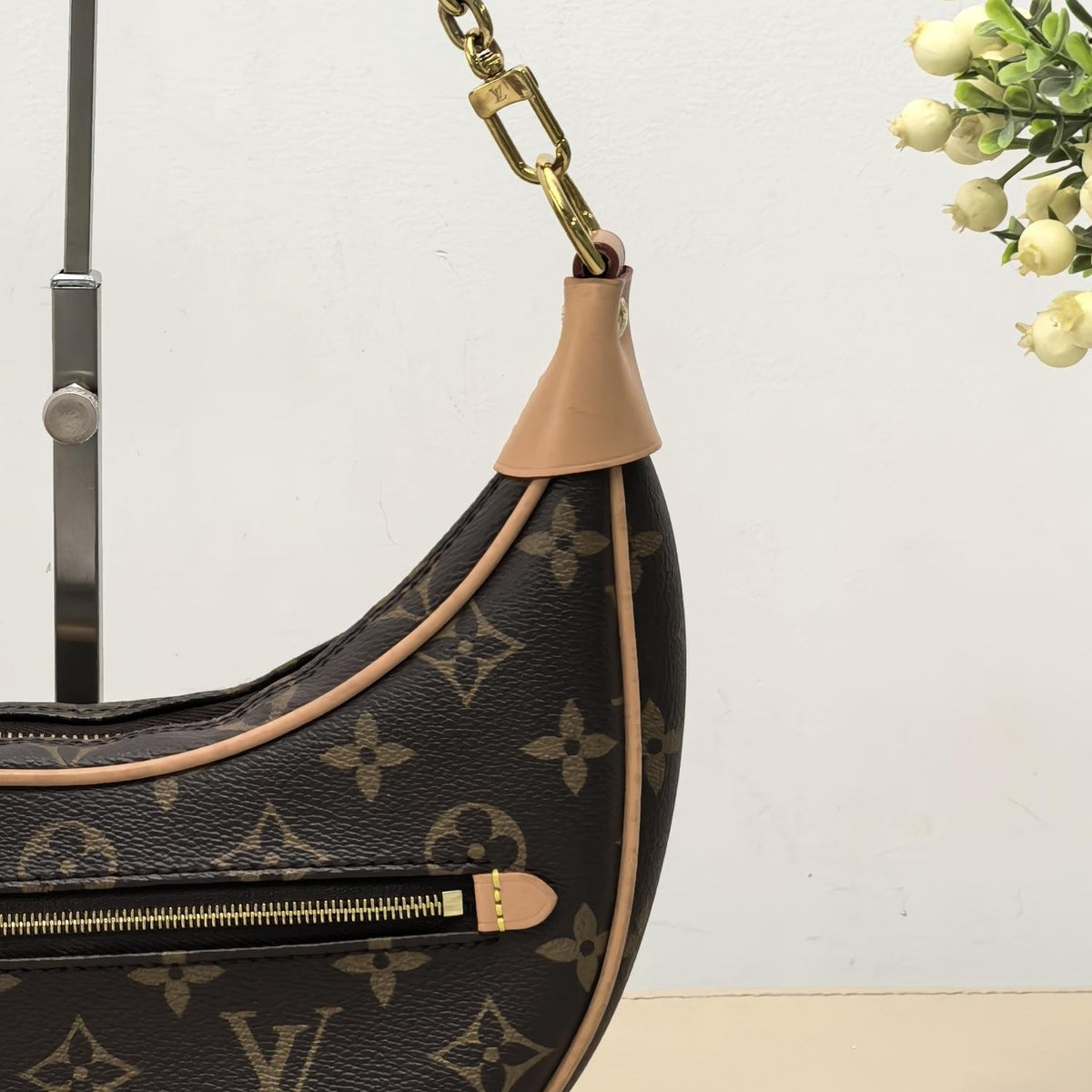 Loop Monogram Leather Trim Shoulder Bag
