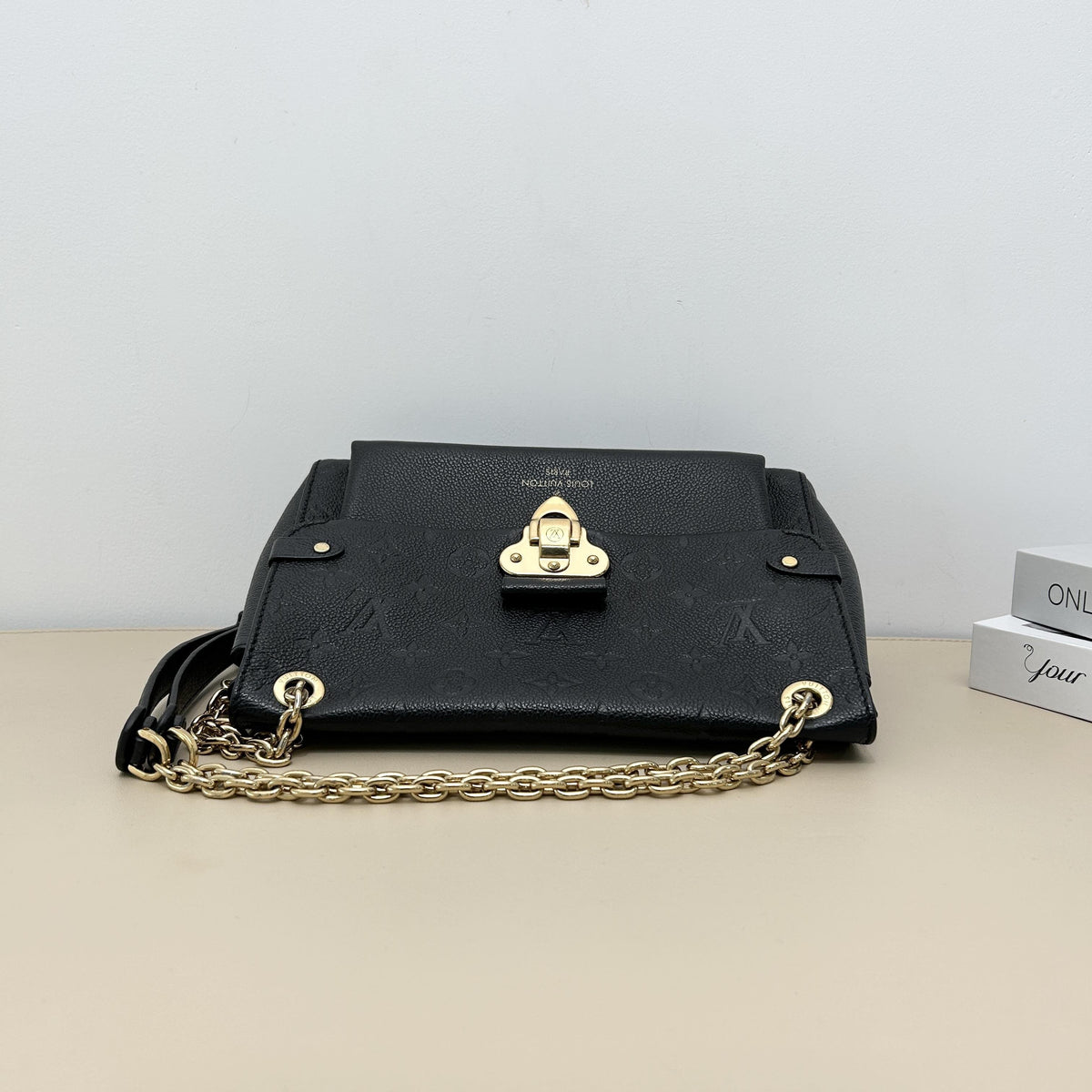 Pre-owned Louis Vuitton Calfskin Shoulder Bags Vavin Medium Black Monogram Empreinte Chain Shoulder Bag