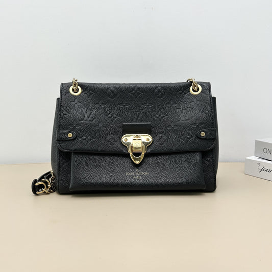 Pre-owned Louis Vuitton Calfskin Shoulder Bags Vavin Medium Black Monogram Empreinte Chain Shoulder Bag