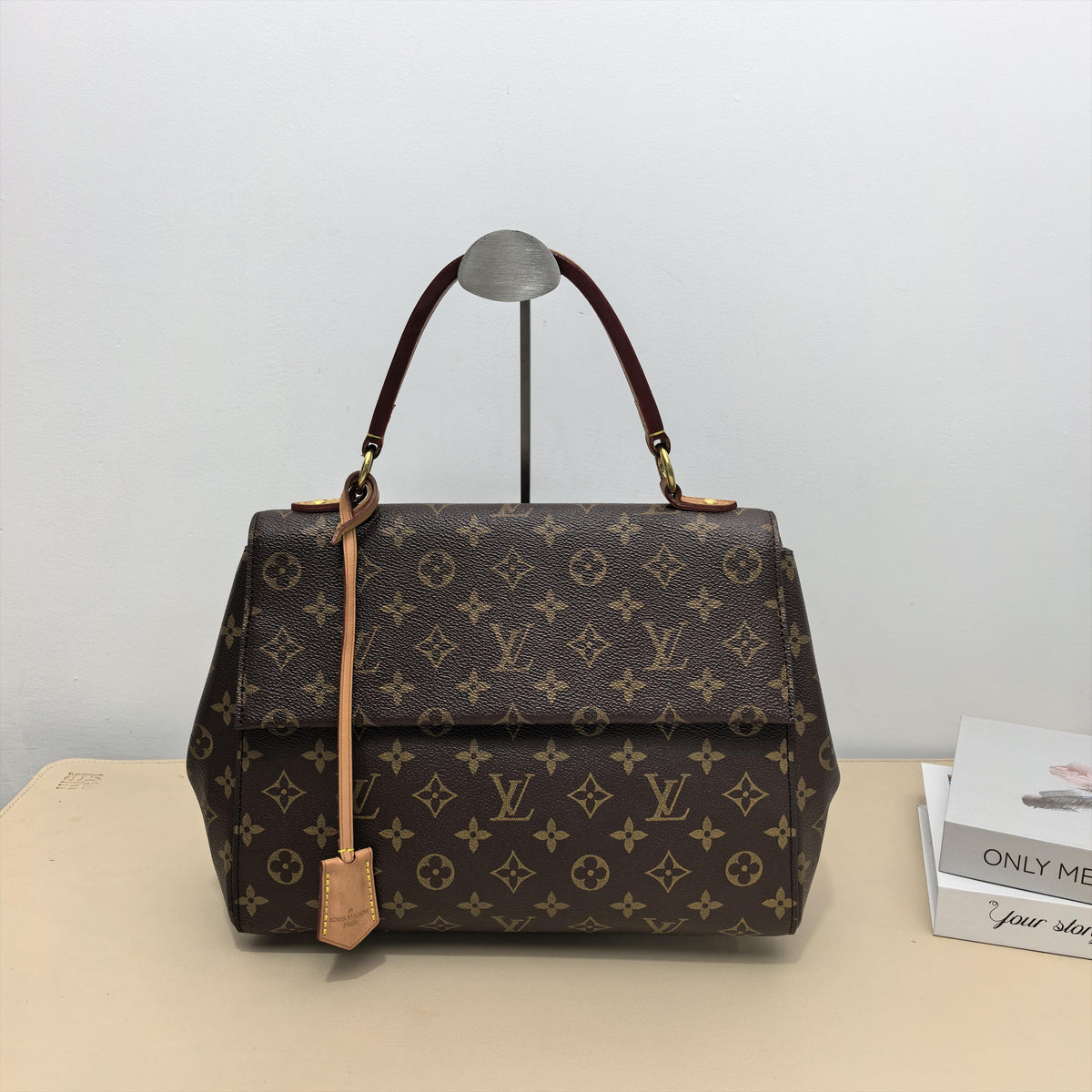 Cluny MM Monogram Leather Trim Top Handle Crossbody Bag