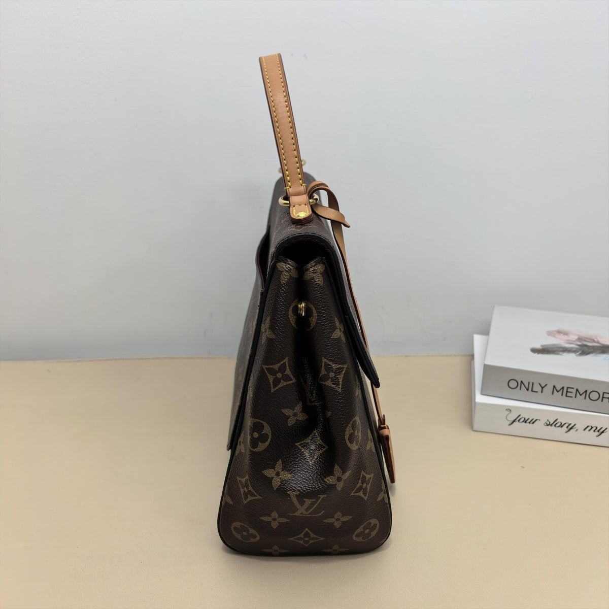 Cluny MM Monogram Leather Trim Top Handle Crossbody Bag