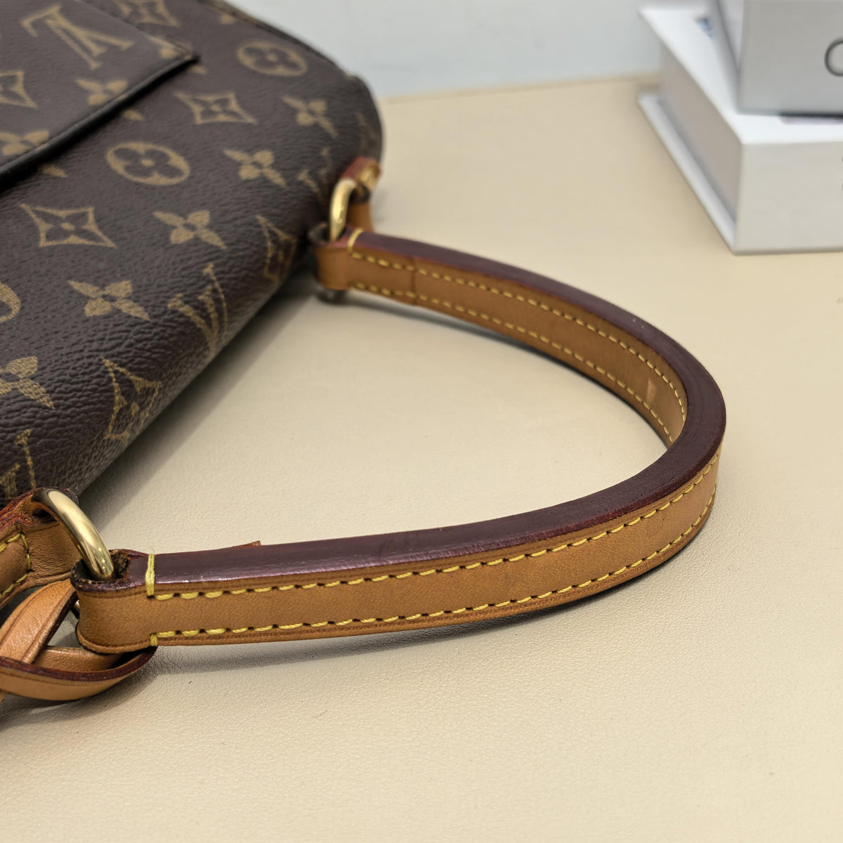 Cluny MM Monogram Leather Trim Top Handle Crossbody Bag