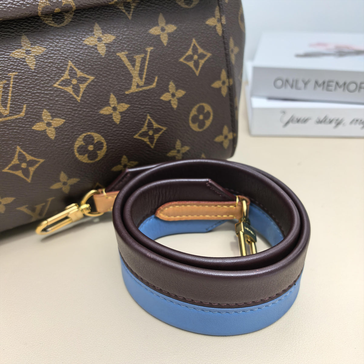 Cluny MM Monogram Leather Trim Top Handle Crossbody Bag