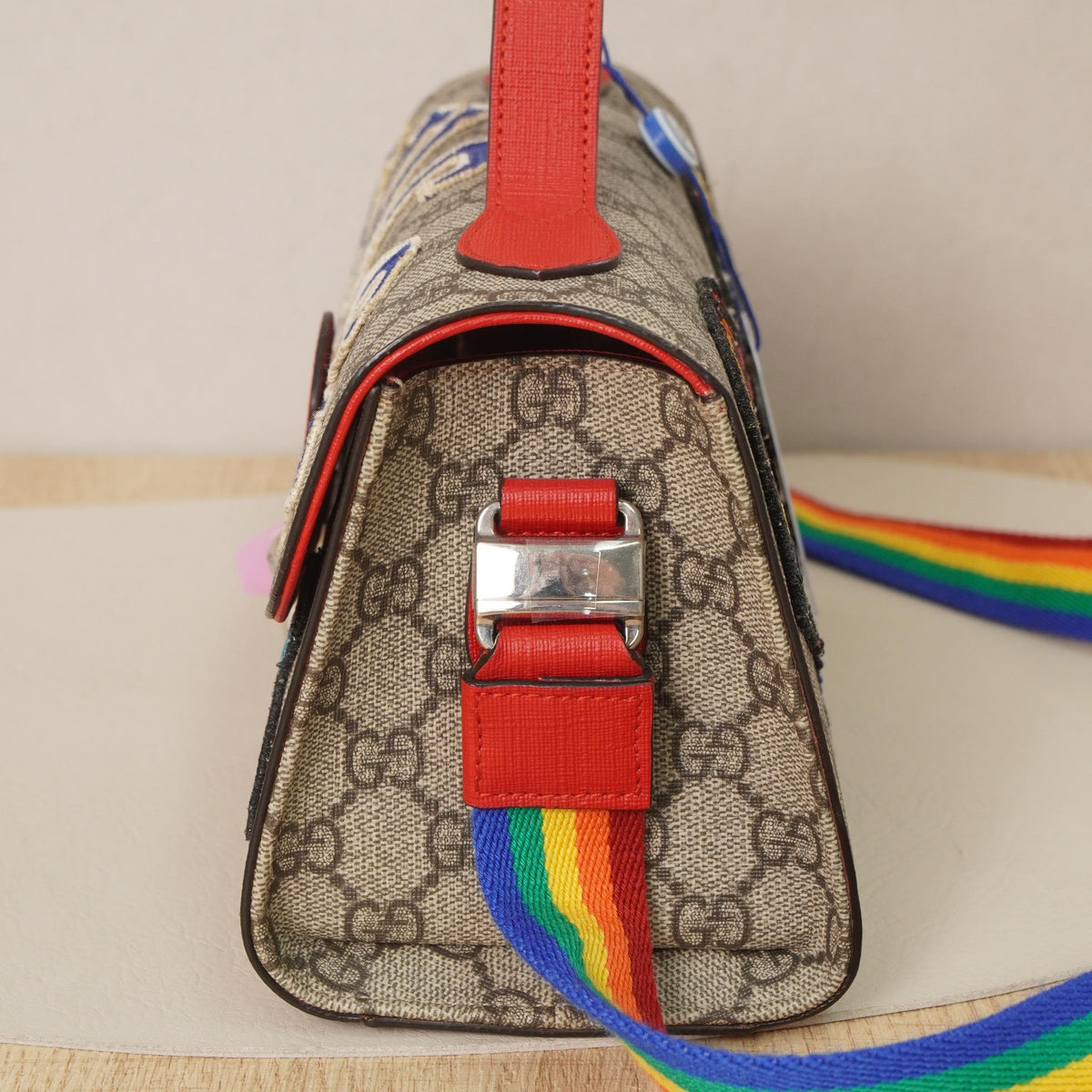 GG Supreme Coated PVC Strawberry Bee Letter Embroidery Handheld Crossbody Bag