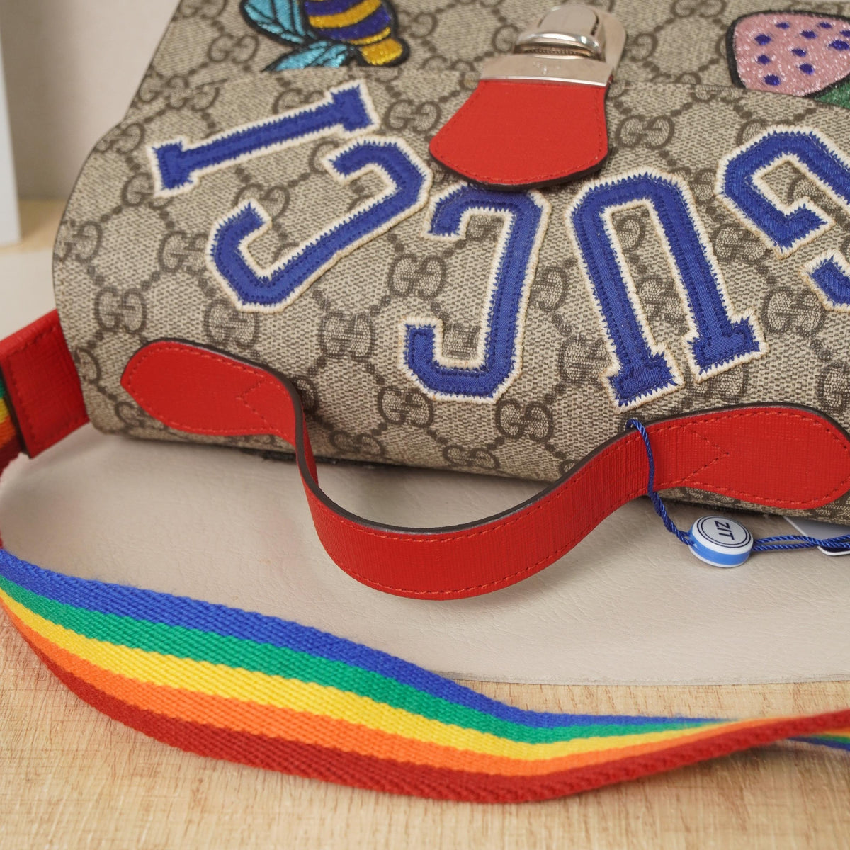 GG Supreme Coated PVC Strawberry Bee Letter Embroidery Handheld Crossbody Bag