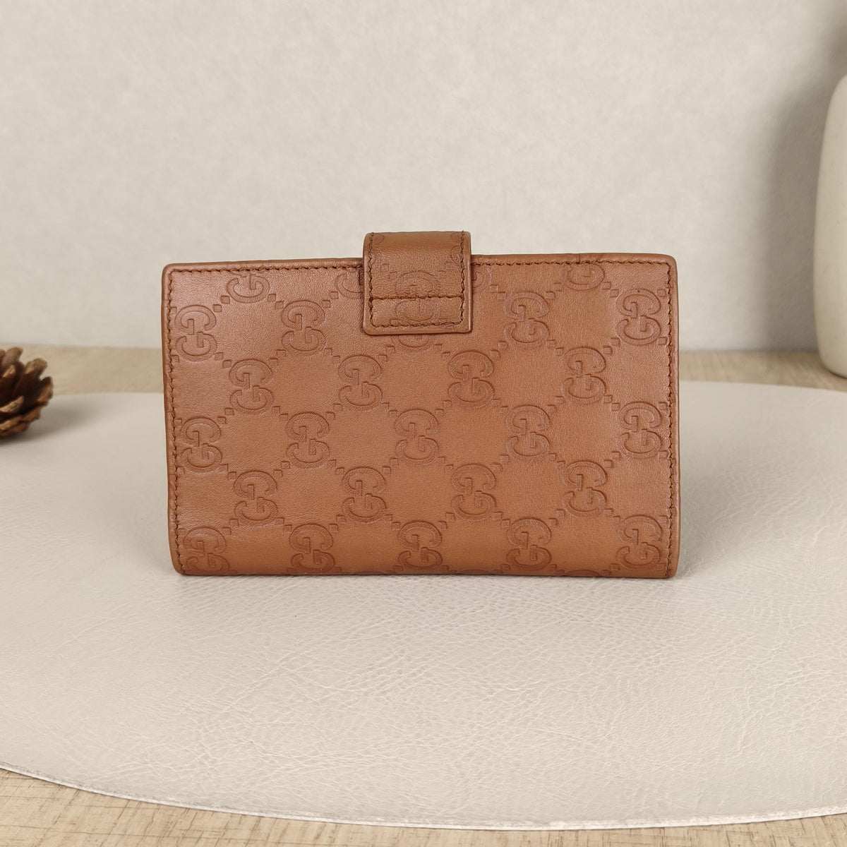 Pre-owned GUCCI Calfskin Small Leather Goods Guccissima Brown Embossed Full Snap Bi fold Wallet