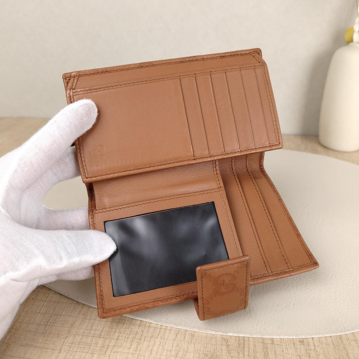 Pre-owned GUCCI Calfskin Small Leather Goods Guccissima Brown Embossed Full Snap Bi fold Wallet