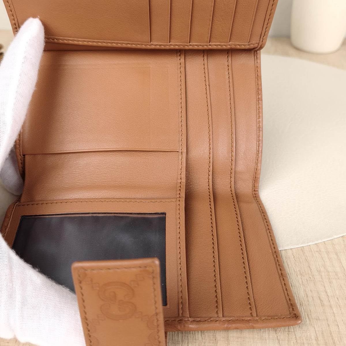 Pre-owned GUCCI Calfskin Small Leather Goods Guccissima Brown Embossed Full Snap Bi fold Wallet