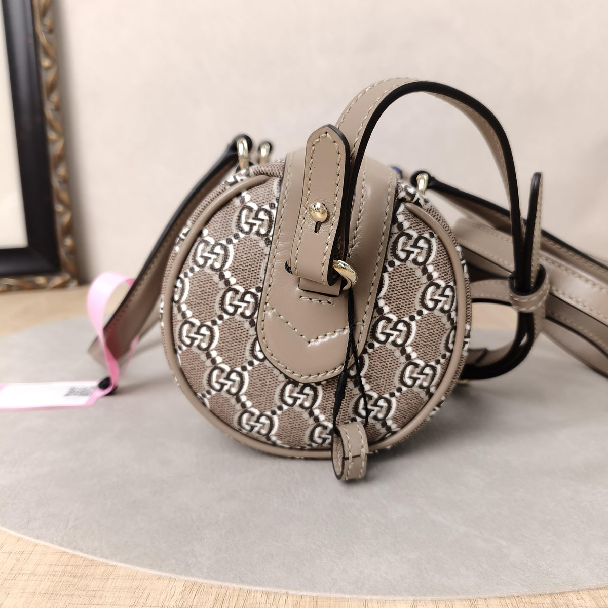 GG Supreme Grey Brown Mini Cylindrical Boston Handheld Crossbody Bag